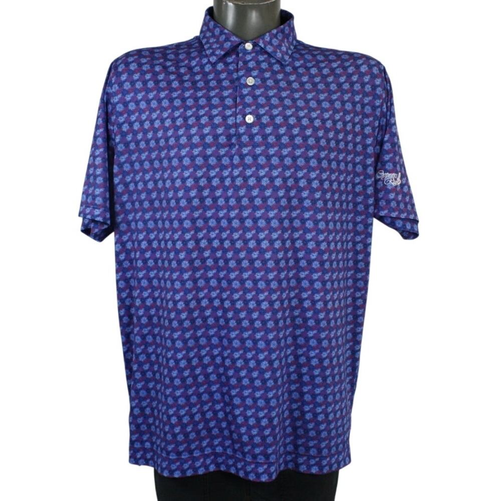 FootJoy Firework Golf Polo Mens L FJ Blue Red White Cypress Run Stretch